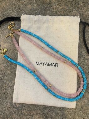 Curated Set of 2 Beaded Necklaces made from pink quartz and turquoise